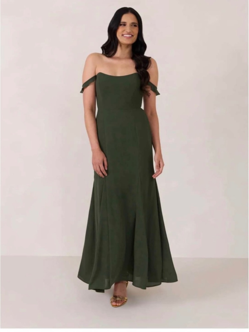 Park & Fifth Olive Green Off-Shoulder Bridesmaid Dress